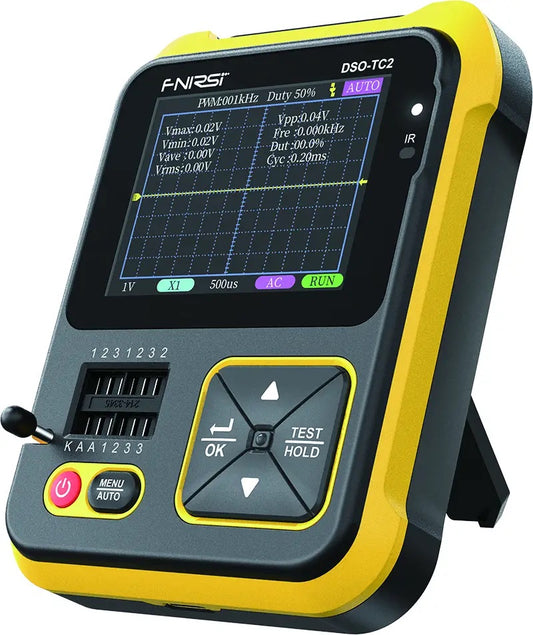 FNIRSI DSO-TC2 Oscilloscope - 2-in-1 Handheld Oscilloscope & Transistor Tester, PWM Square Wave Output, Diode Voltage Continuity Tester, Built-in Hidden Stand, P6100 High Voltage Probe